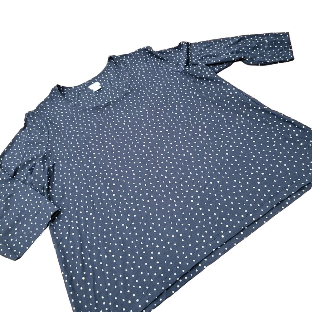 Lot of 2 Chico's Navy Dot and Solid Navy Scoop Neck Casual Tops Size 4 - XXL - Picture 2 of 11
